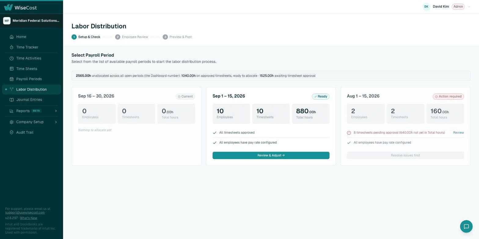 Labor Distribution setup step with the health check passed