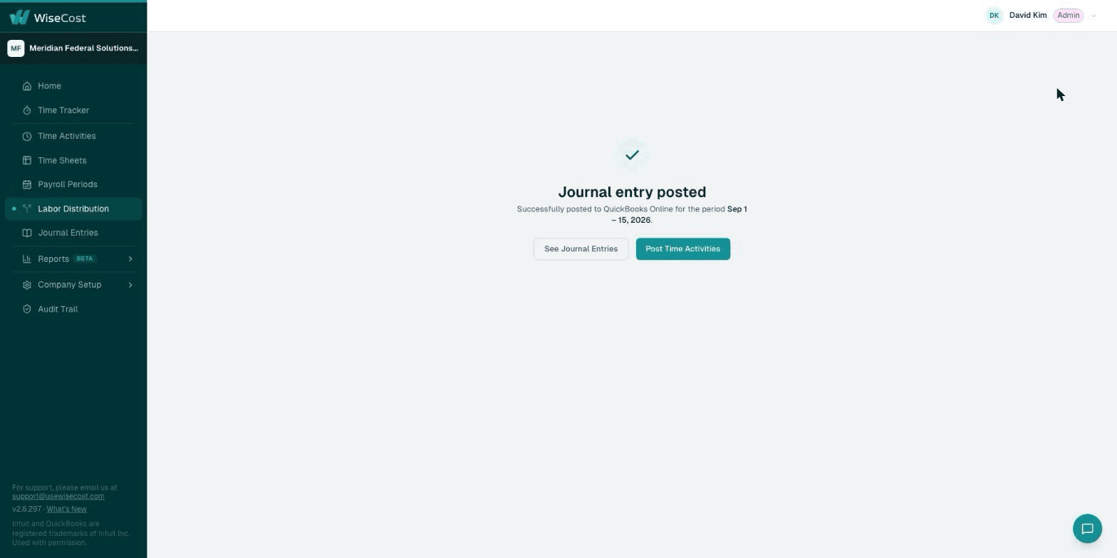 Confirmation that the journal entry was posted to QuickBooks Online