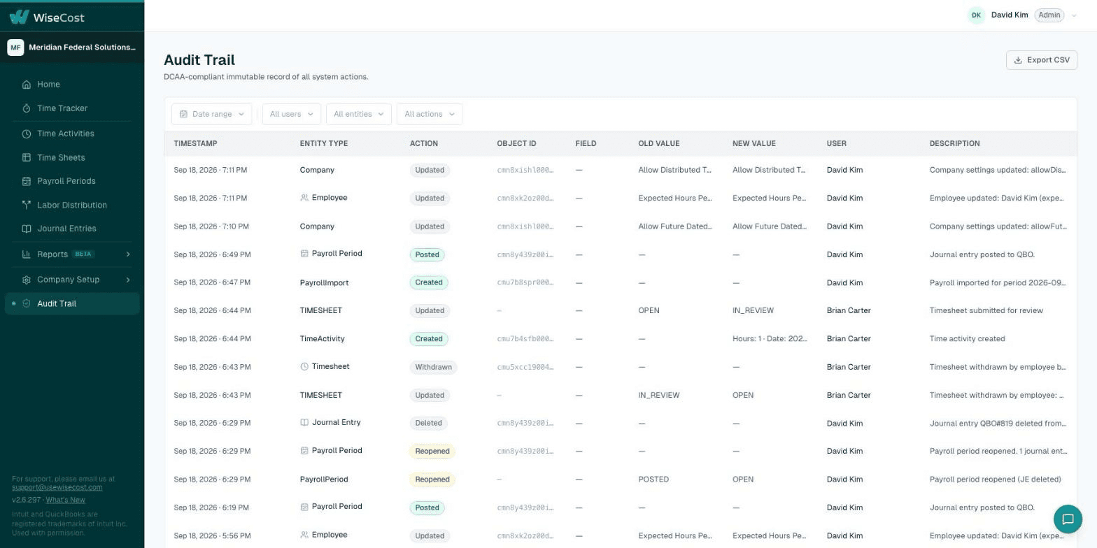 Audit Trail table with old and new values for every change