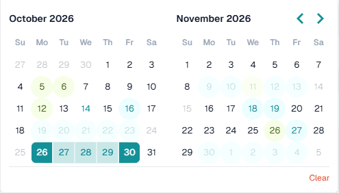 Date picker with company holidays shaded and days already off marked
