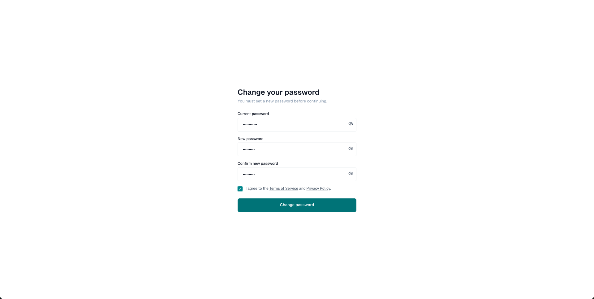 Change your password screen