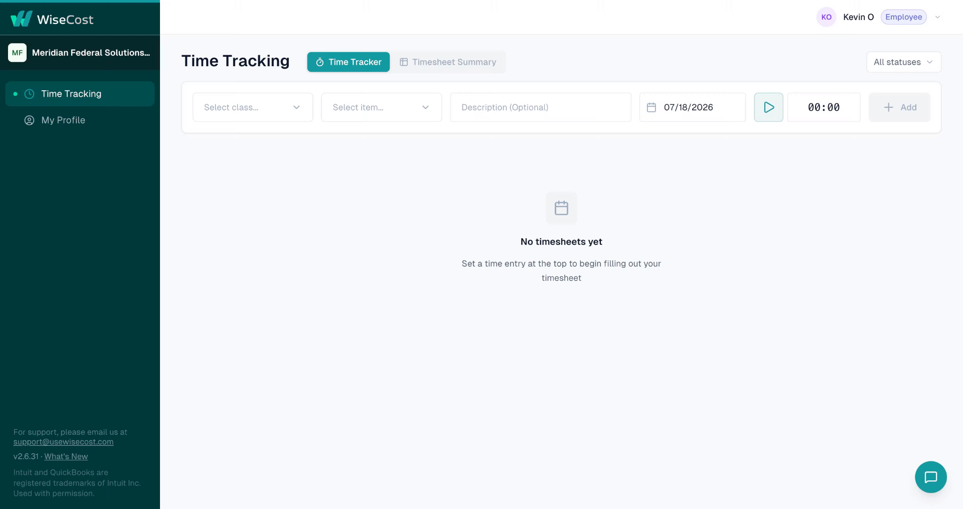 Time Tracking screen with the new time activity row
